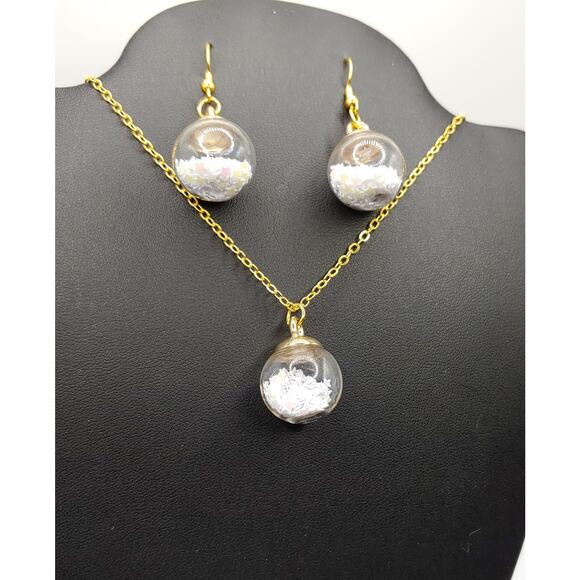 Handmade Iridescent Globe Jewelry Set – Earrings & Necklace, Gold Tone Chain - Picture 1 of 3